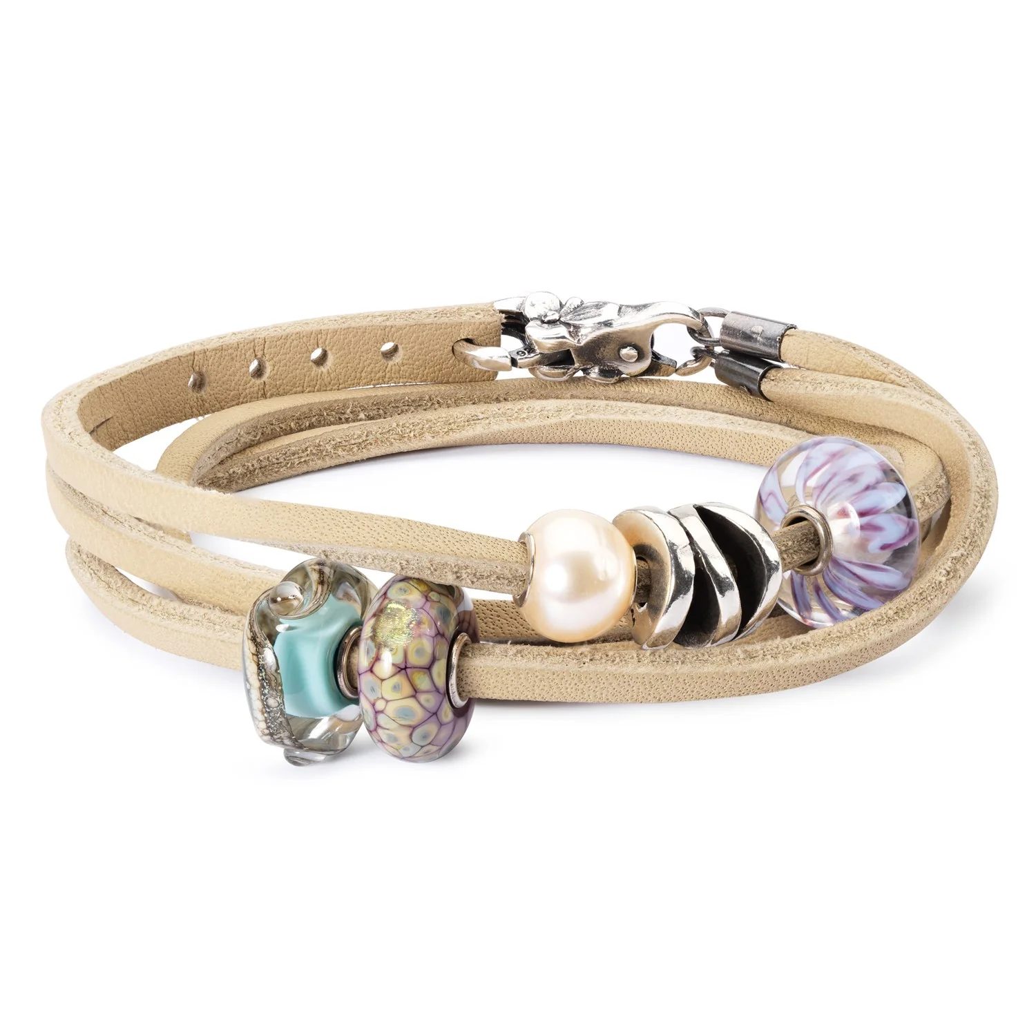 Double Leather Bracelet Beige/Silver - Image 2