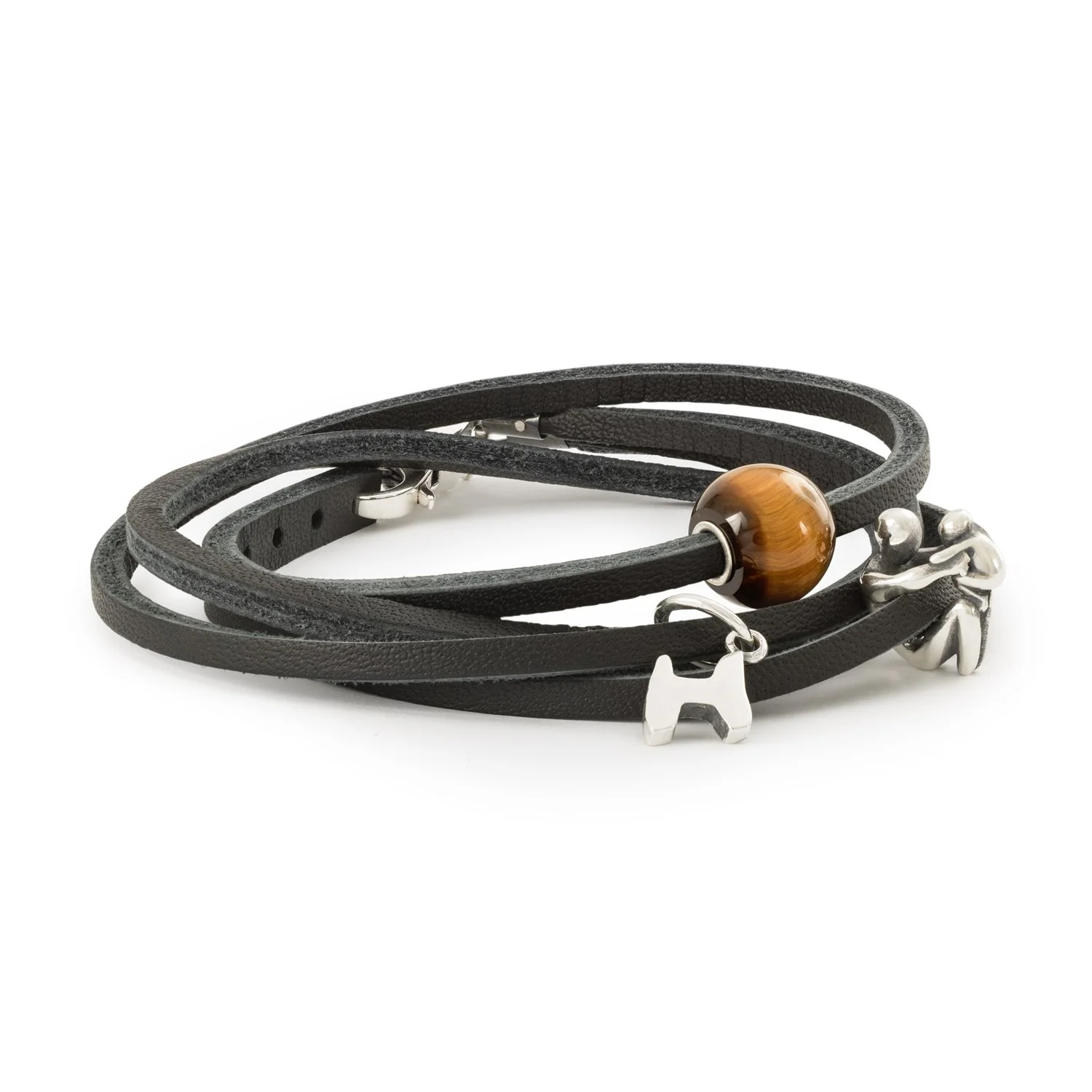 Double Leather Bracelet Black/Silver - Image 4