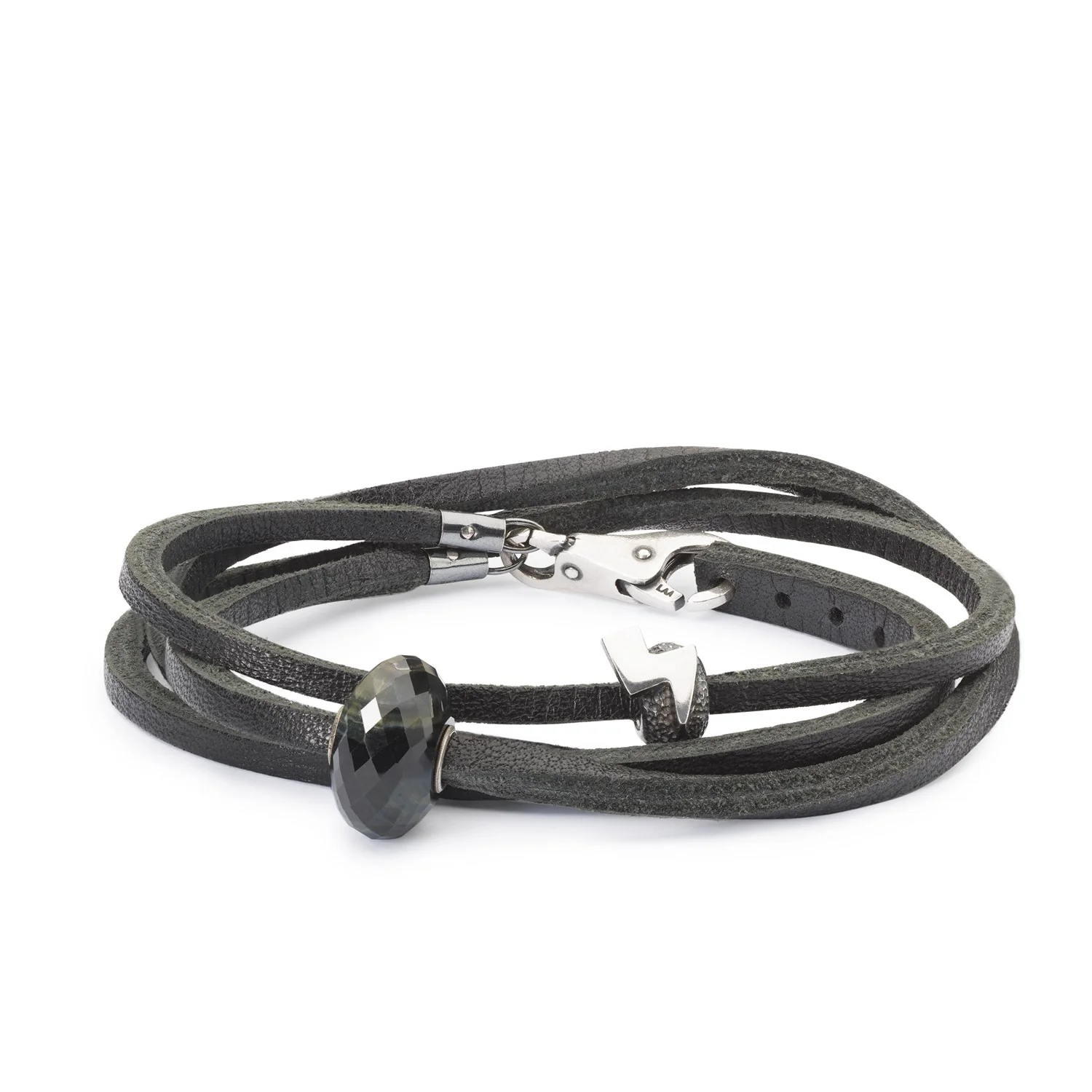 Double Leather Bracelet Black/Silver - Image 9