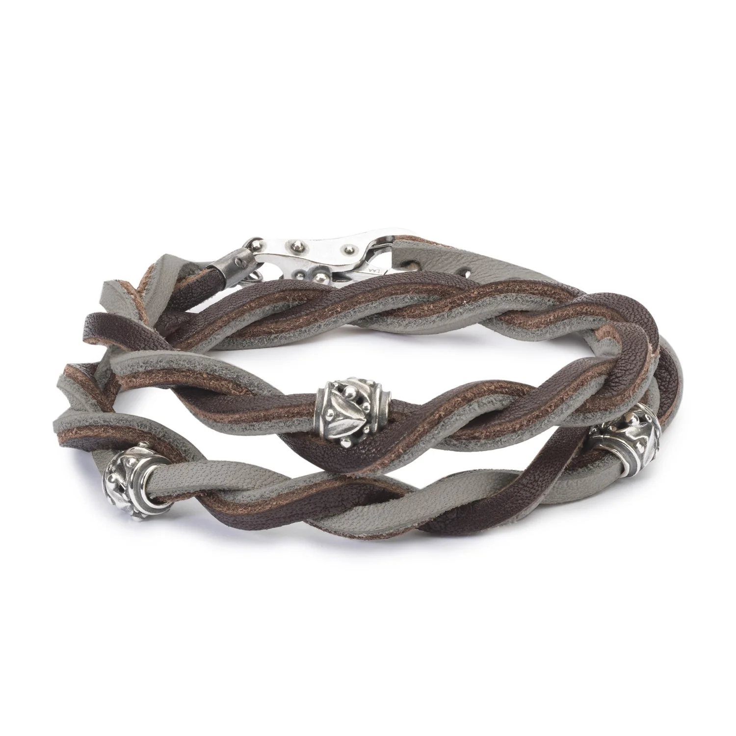 Double Leather Bracelet Brown/Light Grey - Image 4