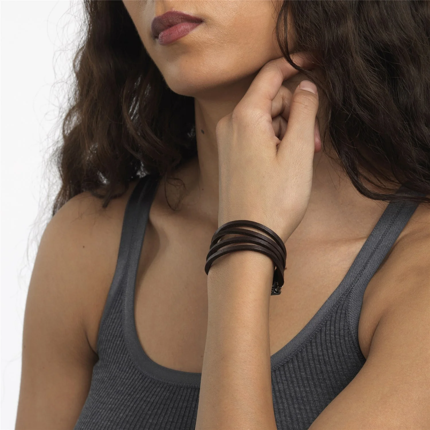 Double Leather Bracelet Brown/Silver - Image 4