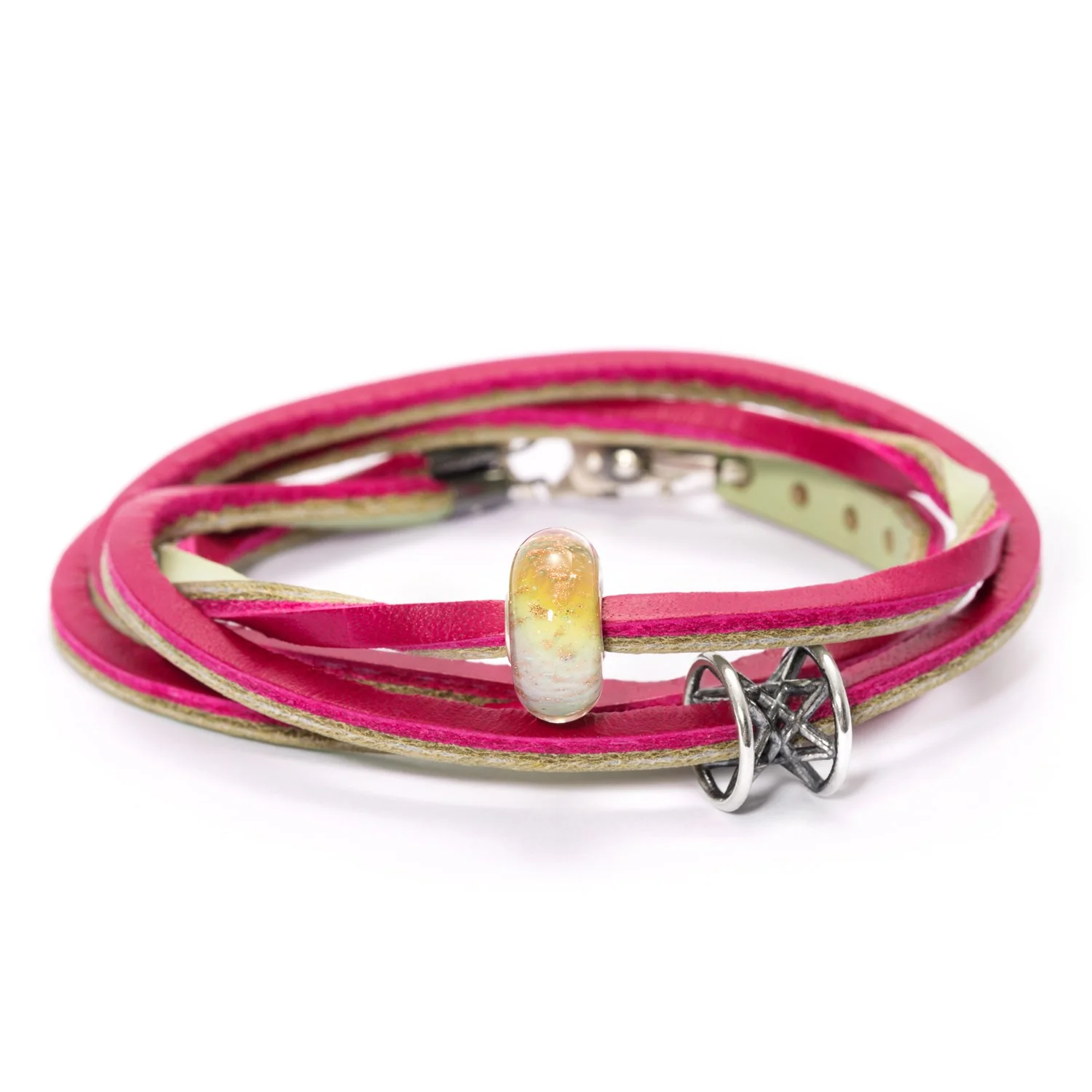 Double Leather Bracelet Cherry/Sage Green - Image 2
