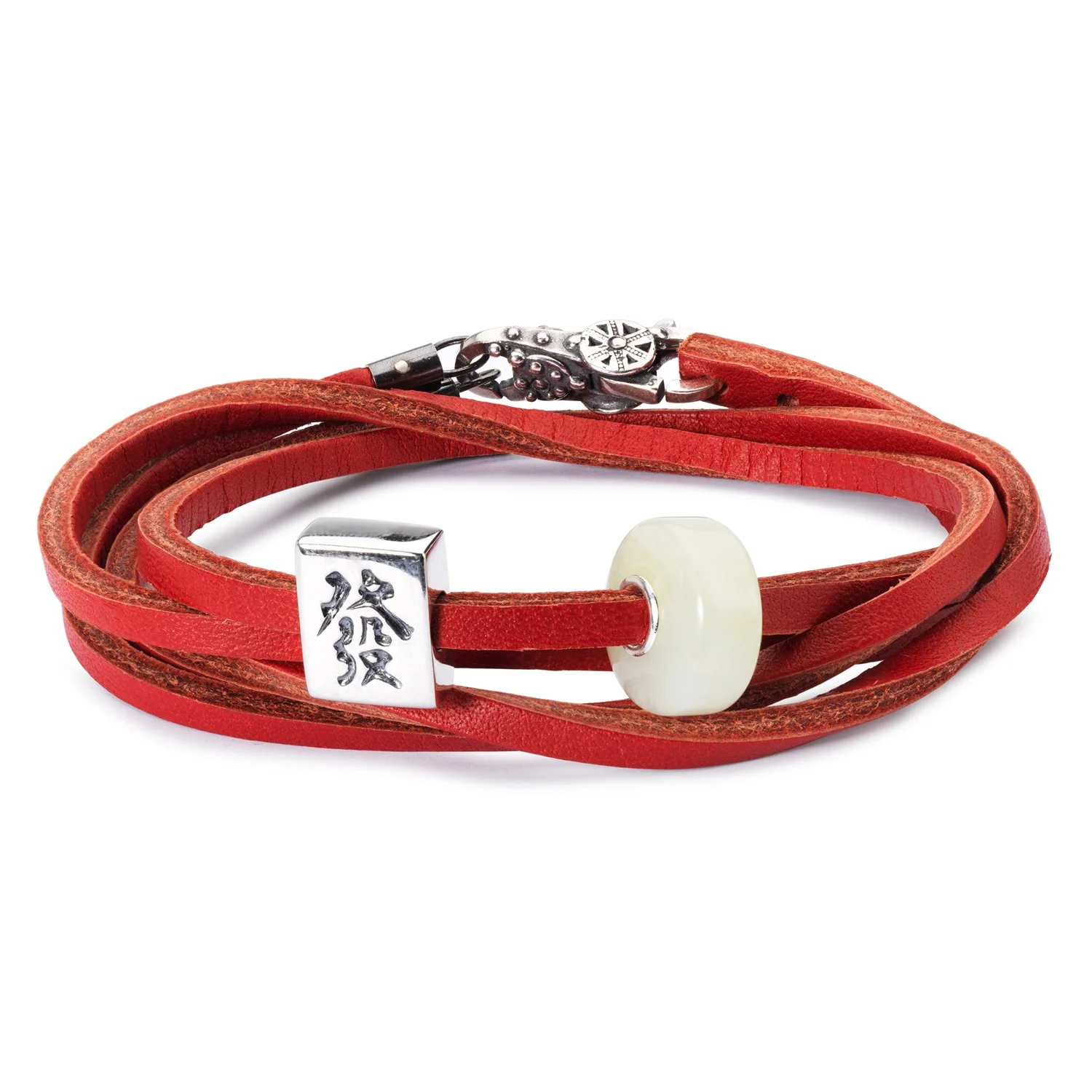 Double Leather Bracelet Cherry/Sage Green - Image 4