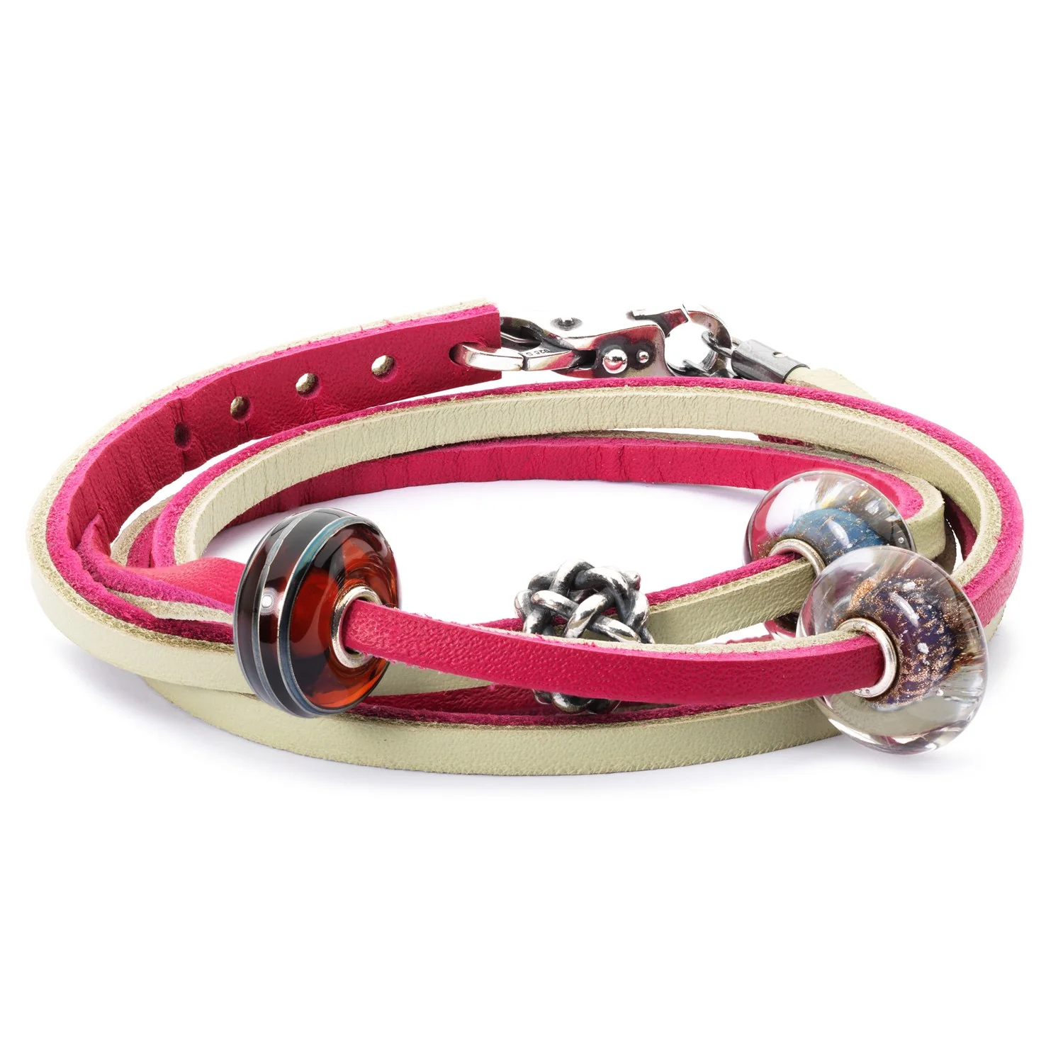 Double Leather Bracelet Cherry/Sage Green - Image 5