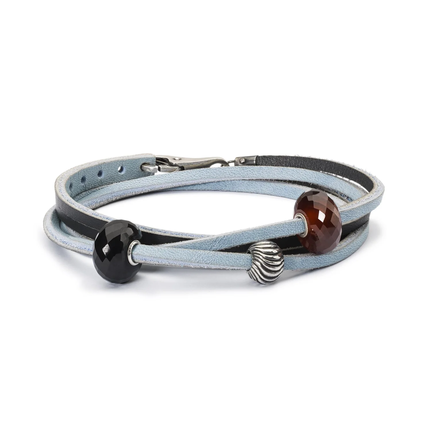 Double Leather Bracelet Light Blue/Dark Grey - Image 3