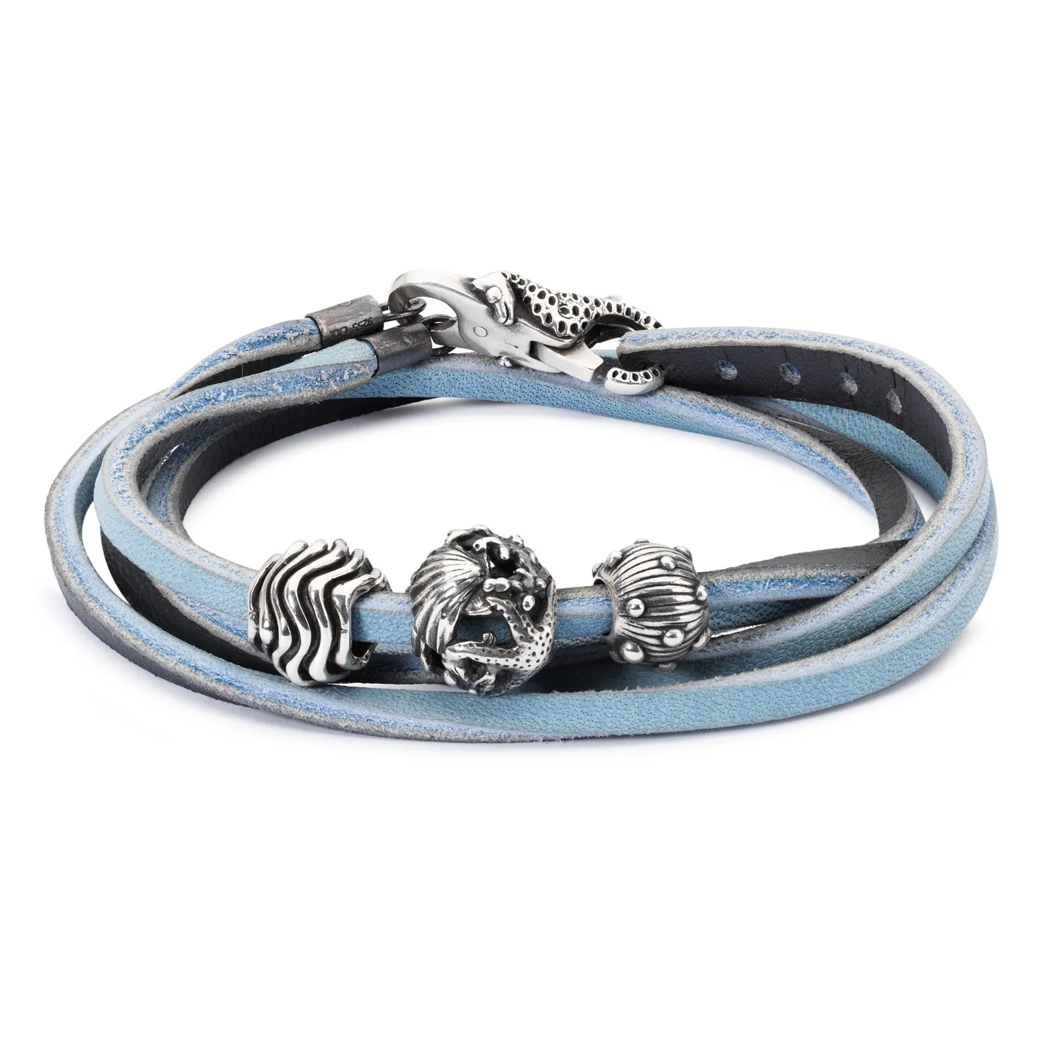 Double Leather Bracelet Light Blue/Dark Grey - Image 5