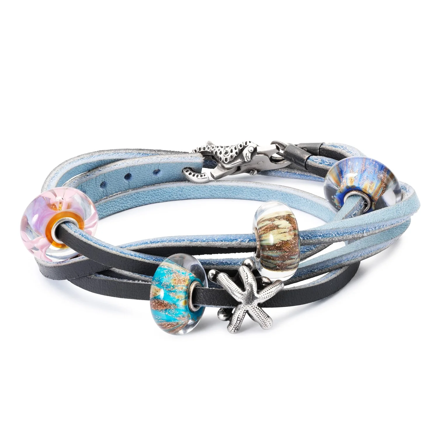 Double Leather Bracelet Light Blue/Dark Grey - Image 7