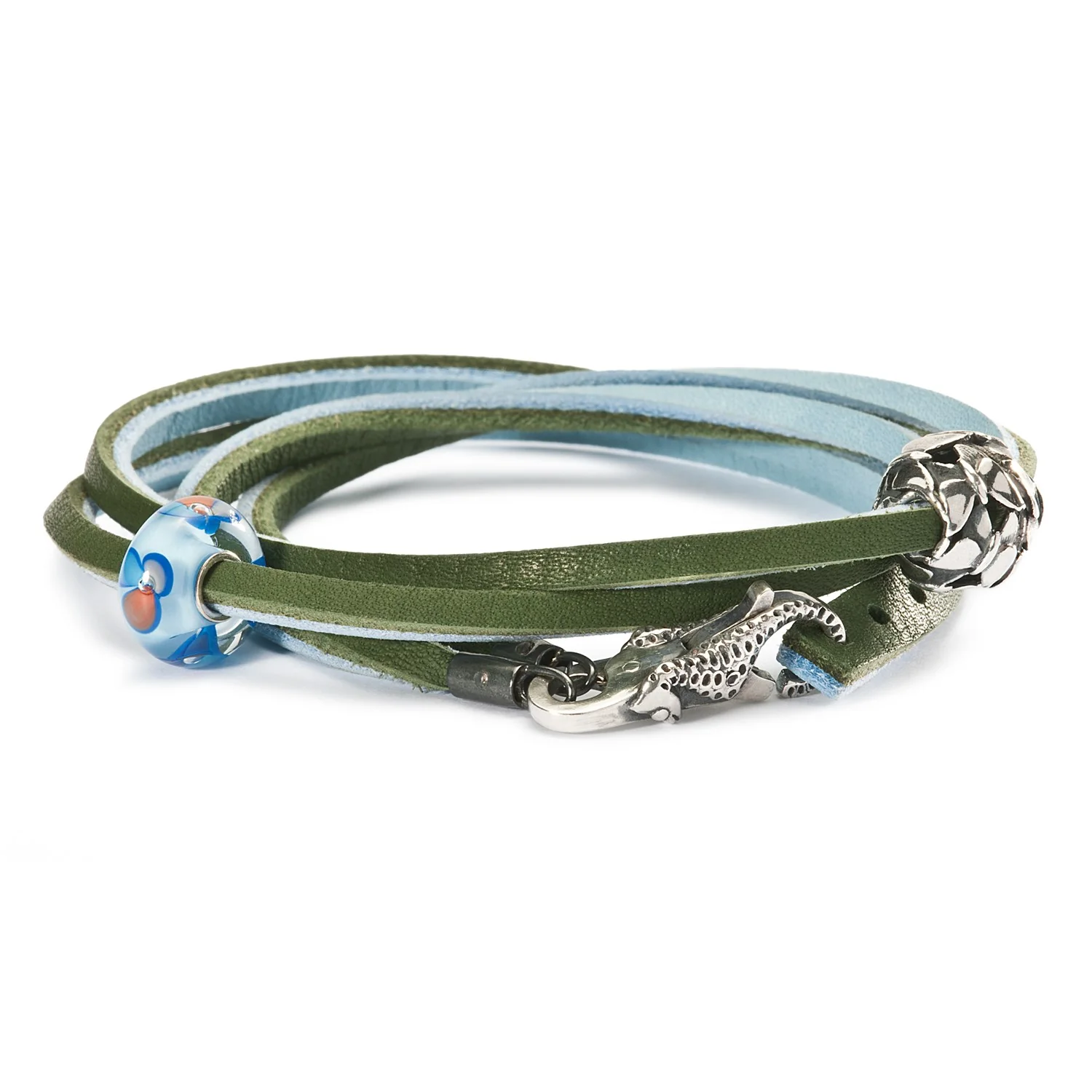 Double Leather Bracelet Light Blue/Green - Image 3