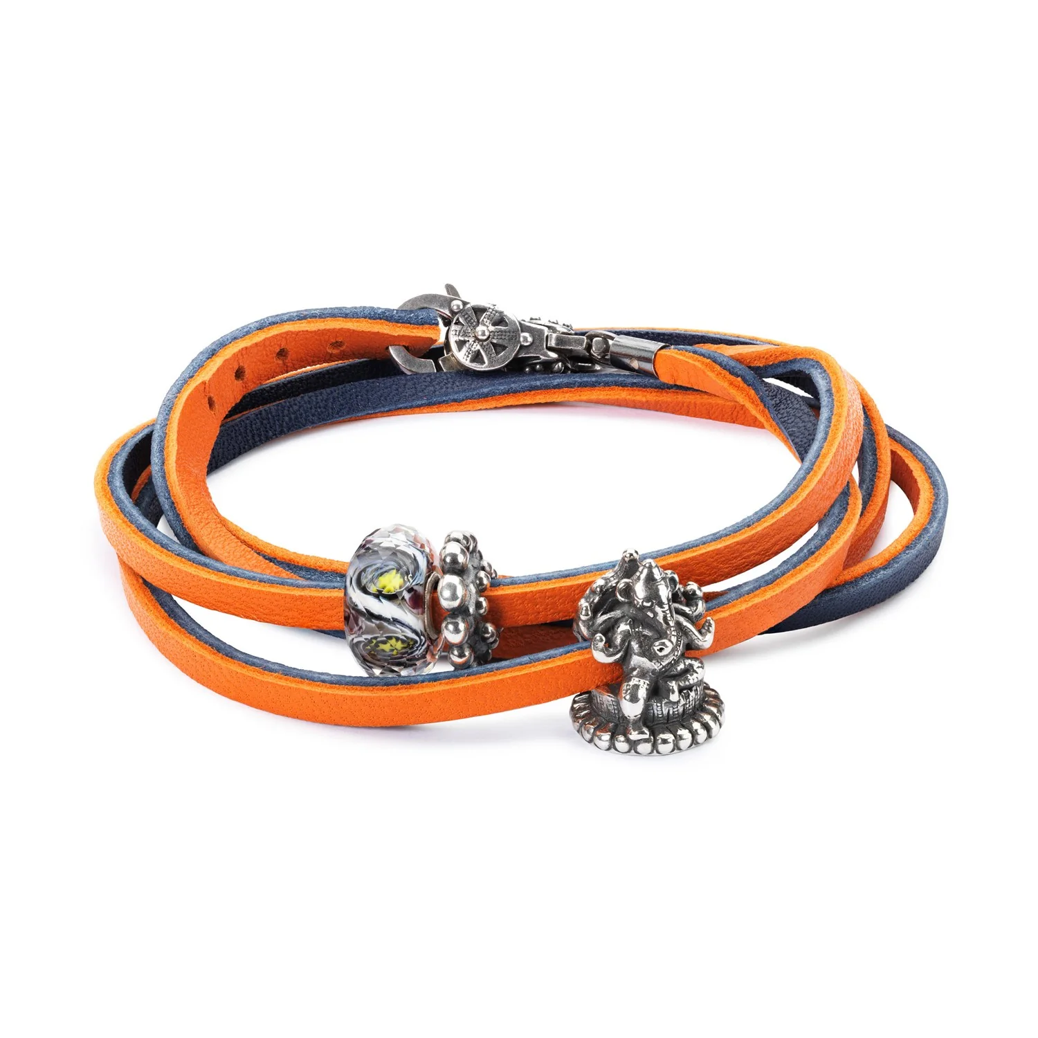 Leather Bracelet Orange/Navy - Image 3