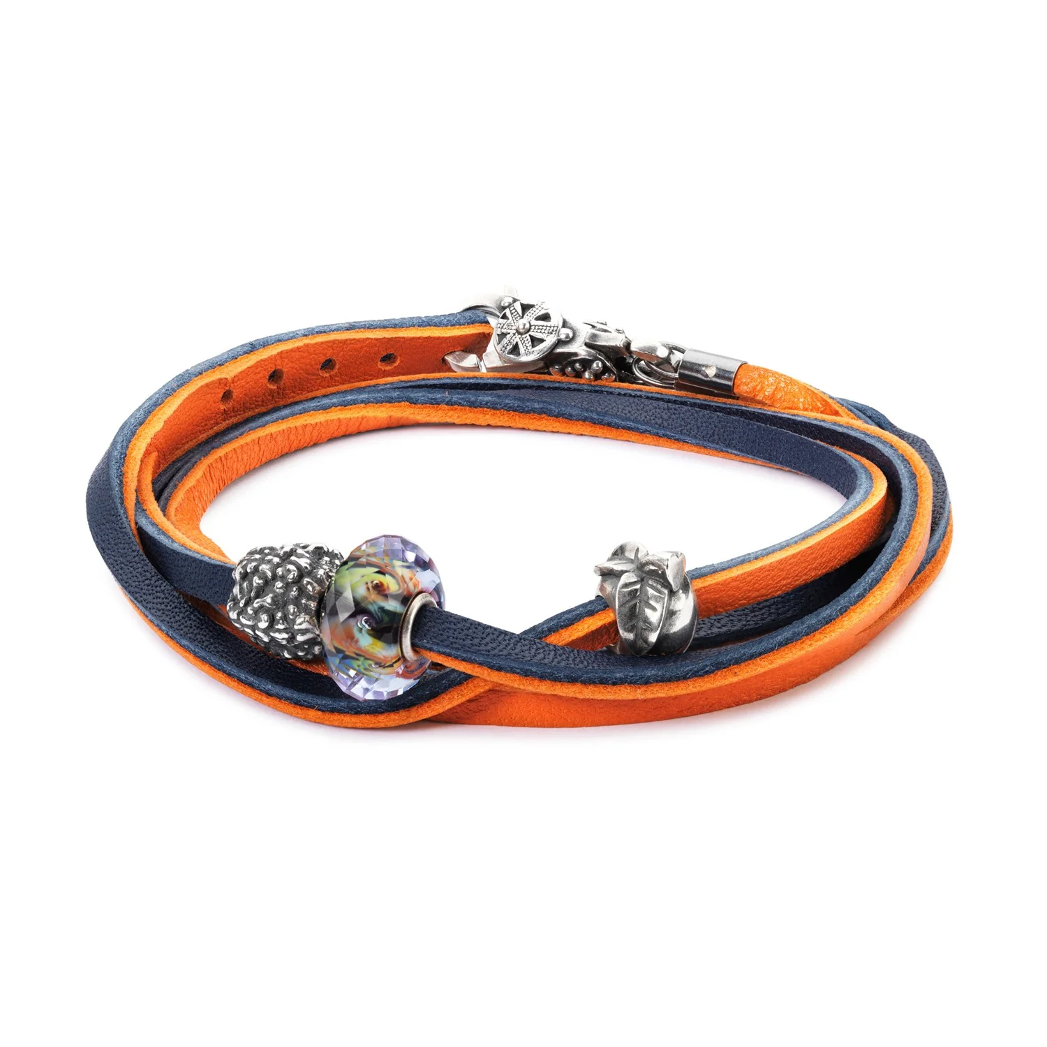 Leather Bracelet Orange/Navy - Image 4