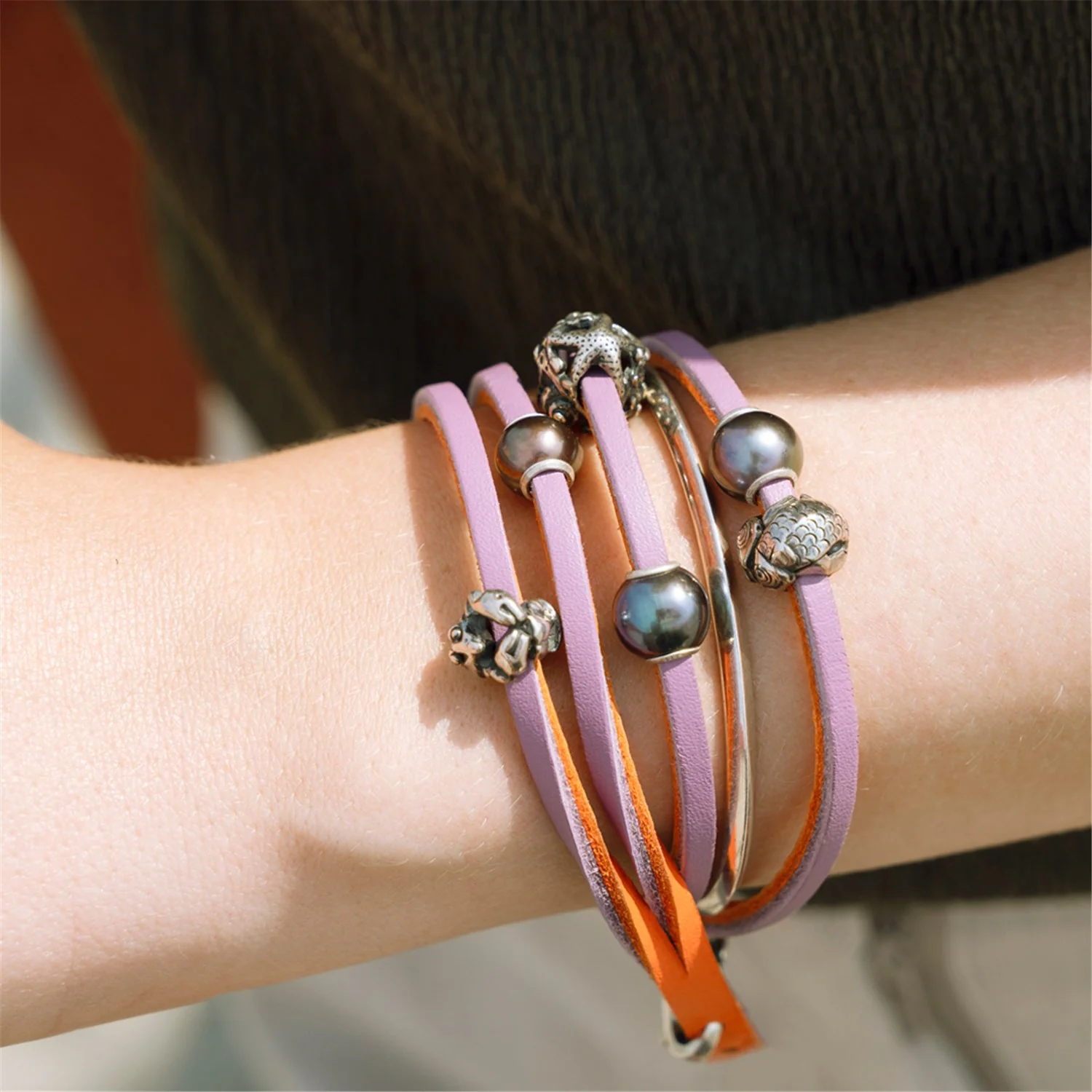Double Leather Bracelet Pumpkin/Grape - Image 2