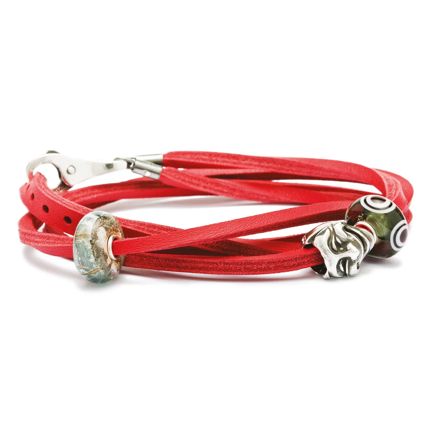Double Leather Bracelet Red/Silver - Image 4