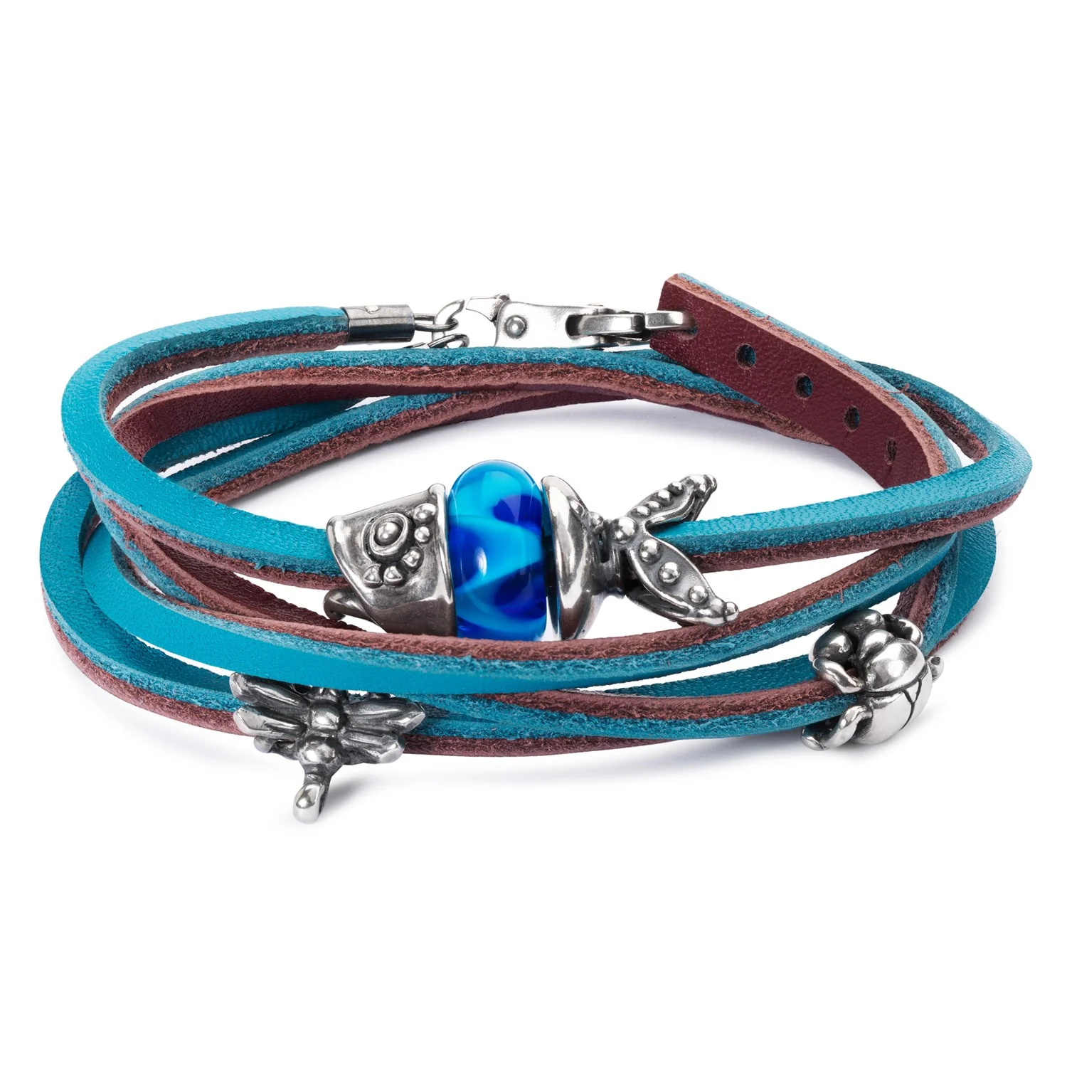 Leather Bracelet Turquoise/Plum - Image 3