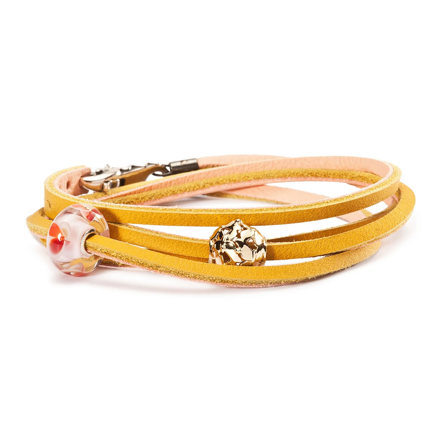 Double Leather Bracelet Yellow/Light Pink - Image 2
