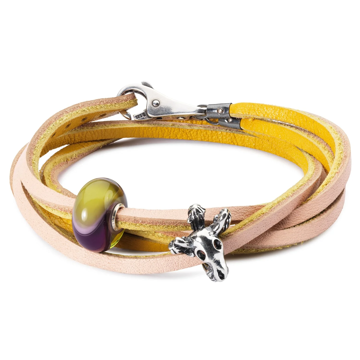 Double Leather Bracelet Yellow/Light Pink - Image 3