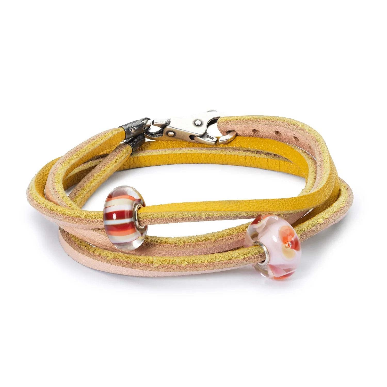Double Leather Bracelet Yellow/Light Pink - Image 5